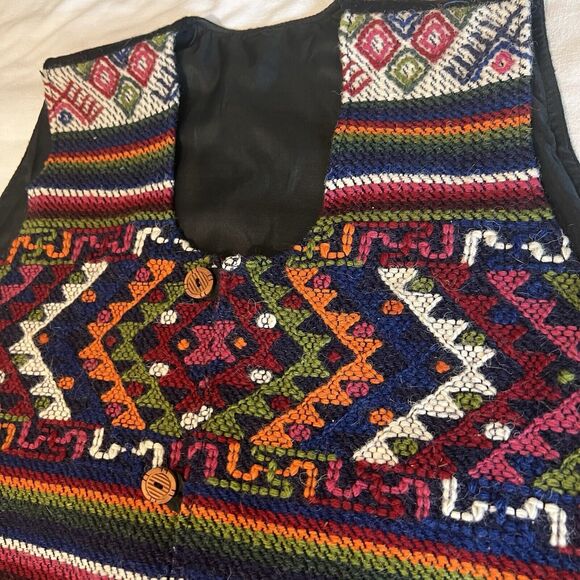 Handmade Woven Wool SouthAmerican Ikat Multicolor Vest L Ethnic Guatemala - Picture 4 of 8